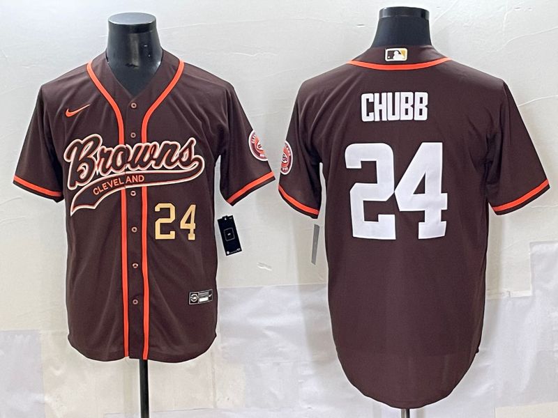 Men 2025 Cleveland Browns #24 Chubb Brown Joint Name Nike Limited NFL Jersey style 2